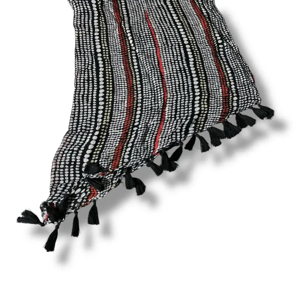 Womens Infinity Scarf with Tassels Black White Red Lightweight and Soft